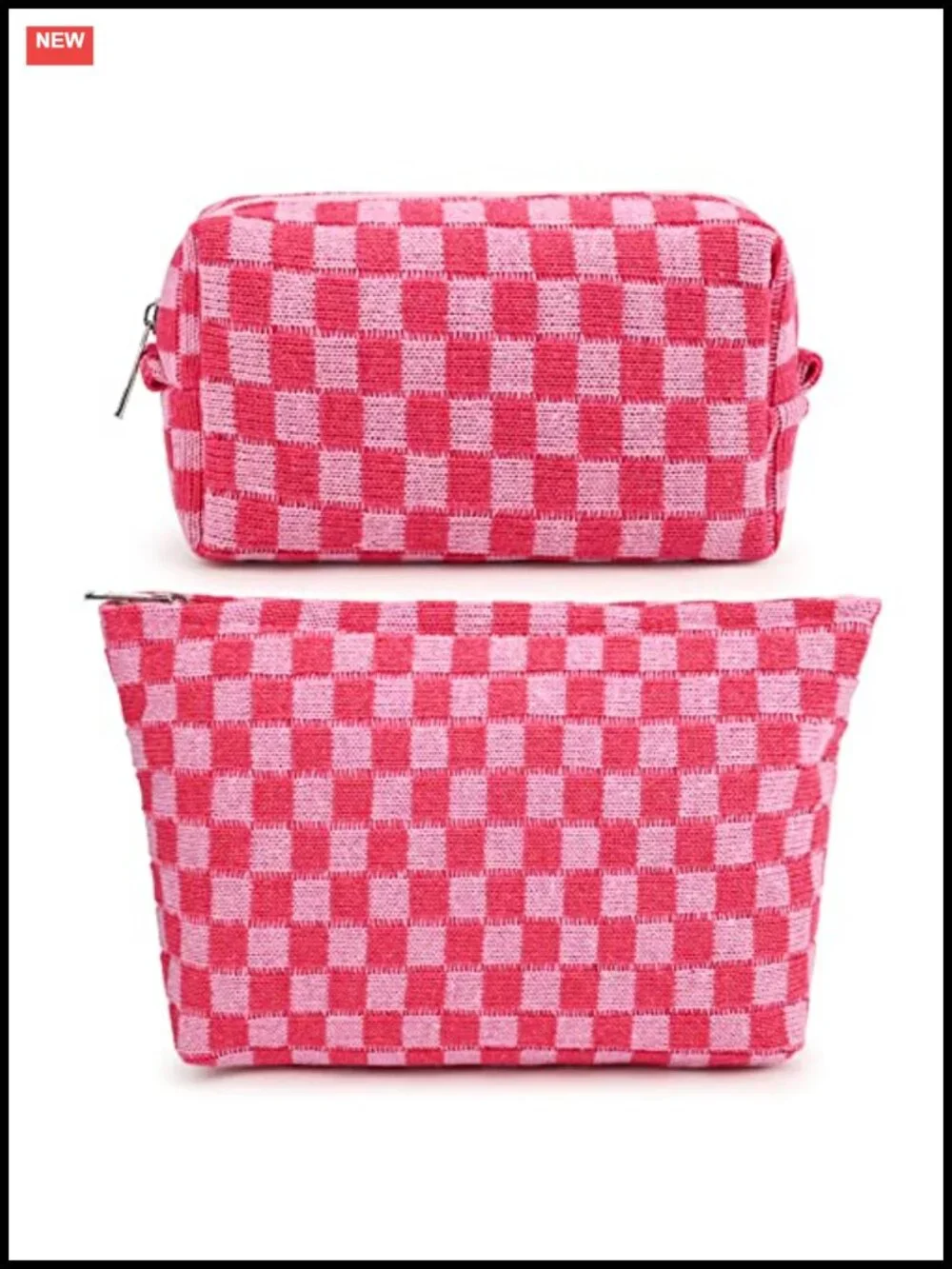 Checkered Canvas Cosmetic Bag Set - 2 Pack Travel Makeup Organizer Waterproof